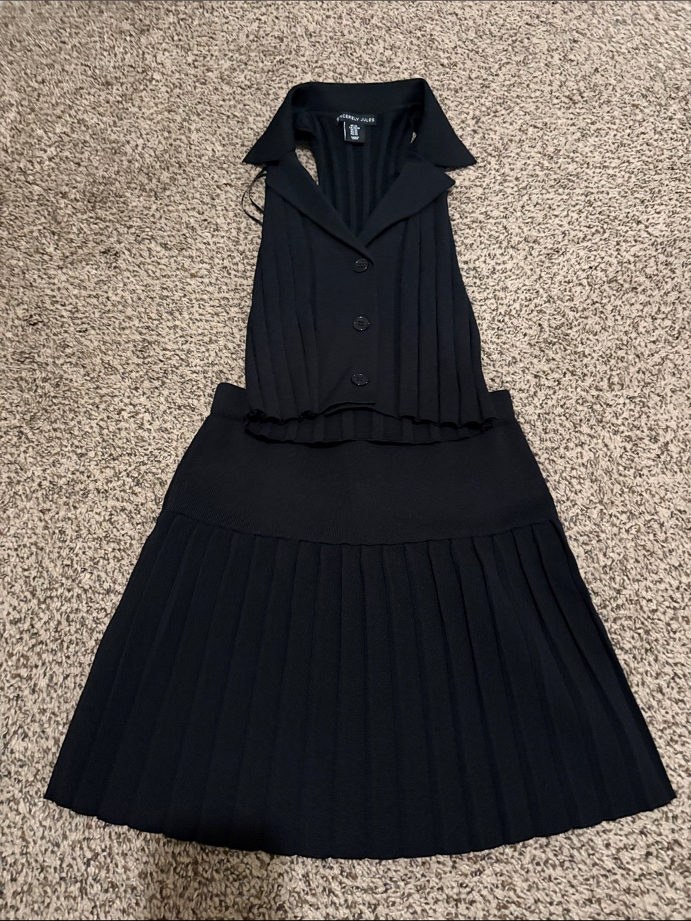 Sincerely Jules Black Pleated Halter Collared Midi Dress